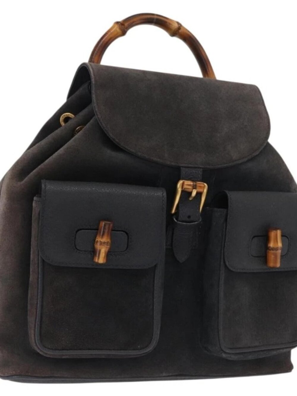 GUCCI Bamboo Backpack Suede Navy Gold 003 2058 0016 Auth 166631